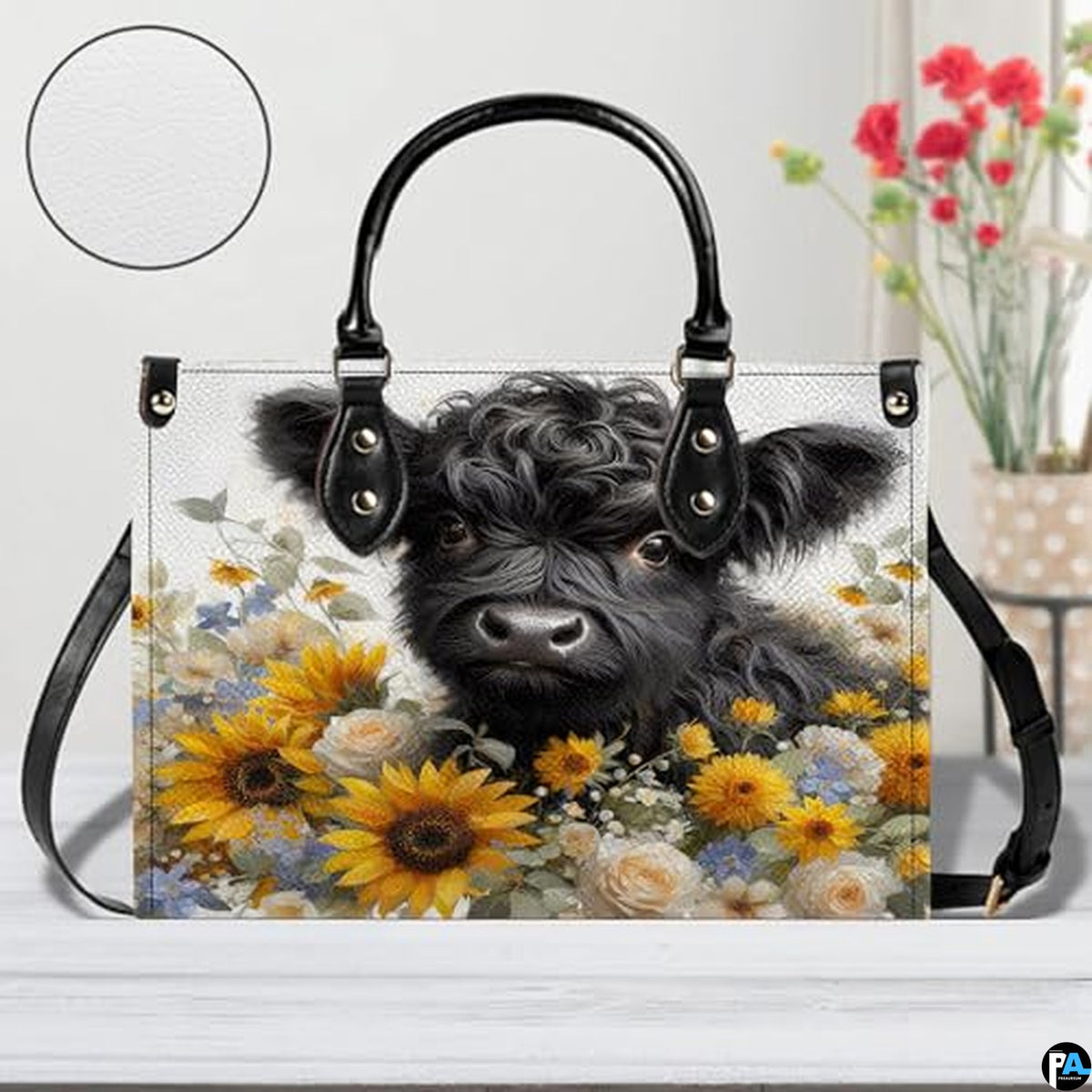 Highland Cow Leather Handbag Custom Cow Purse for Women Country Farm PU Leather Tote Gifts for Farmers Girls Mom Gift