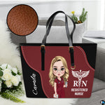 Studio display of Medical Professional Tote Handbag on a sofa with inset detailing textured surface grain.