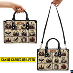 Visual diagram illustrating handheld top handle carrying and shoulder sling options for the satchel.