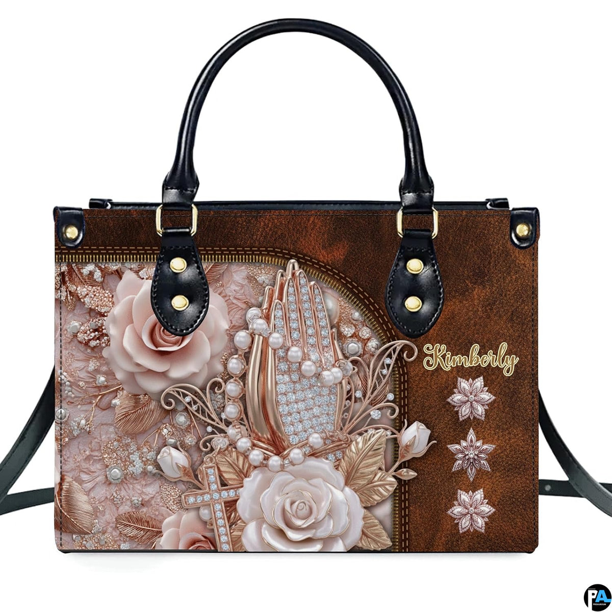 Custom Religious Praying Hands Rose Handbag for Christian Women