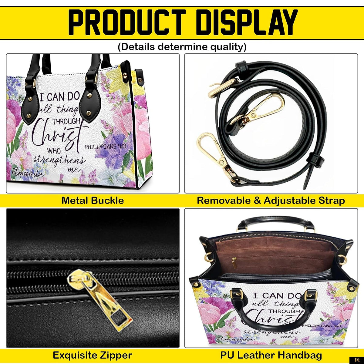 PREAUREUM "{split_values}" Personalized {collection_title} Leather Handbag