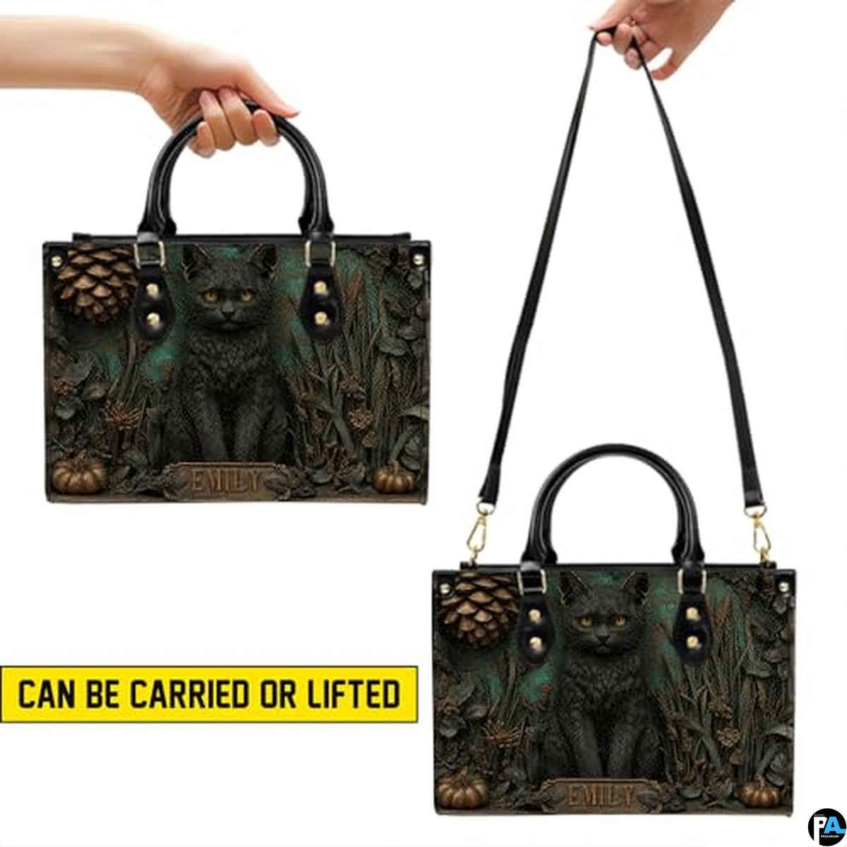 Personalized Animal Leather Handbag – Custom Name Flowers with 2D Print with 3D Effect – Gift for Gramma, Mom, Daughter