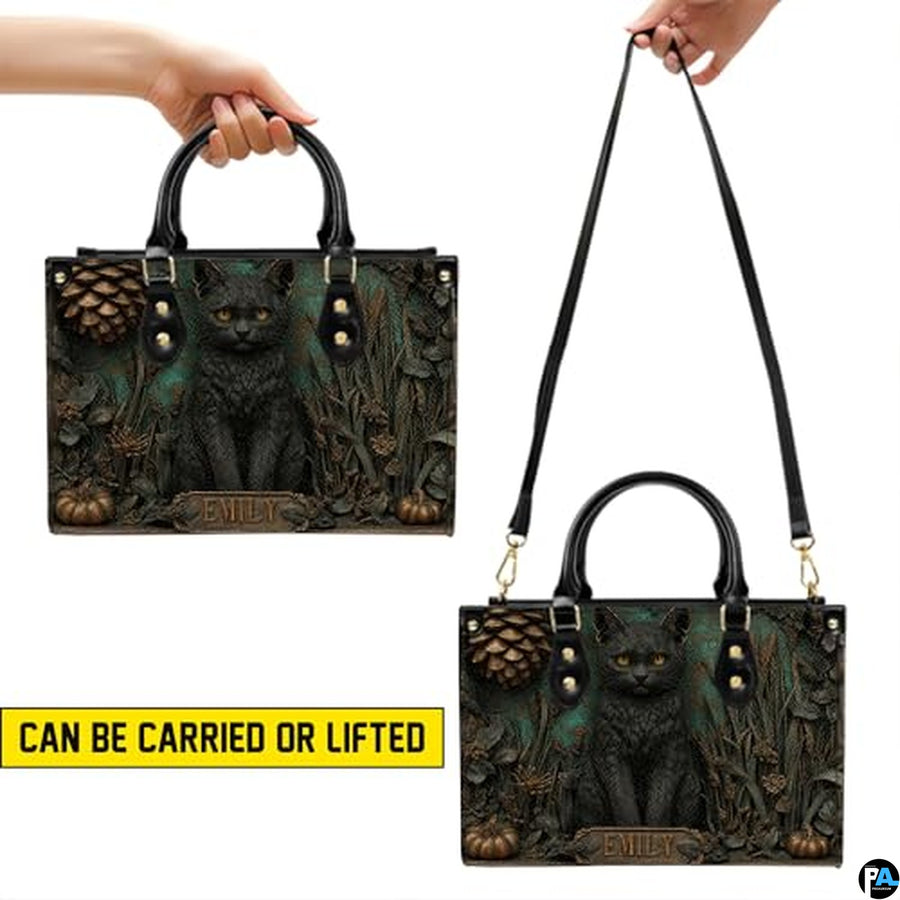 Personalized Animal Leather Handbag – Custom Name Flowers with 2D Print with 3D Effect – Gift for Gramma, Mom, Daughter