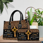 Side profile showing structured silhouette and textured finish of leopard sunflower cross handbag.