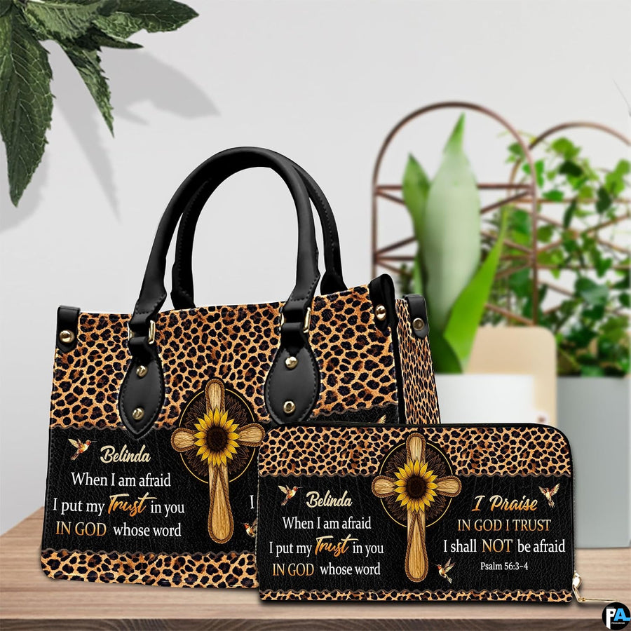 Side profile showing structured silhouette and textured finish of leopard sunflower cross handbag.