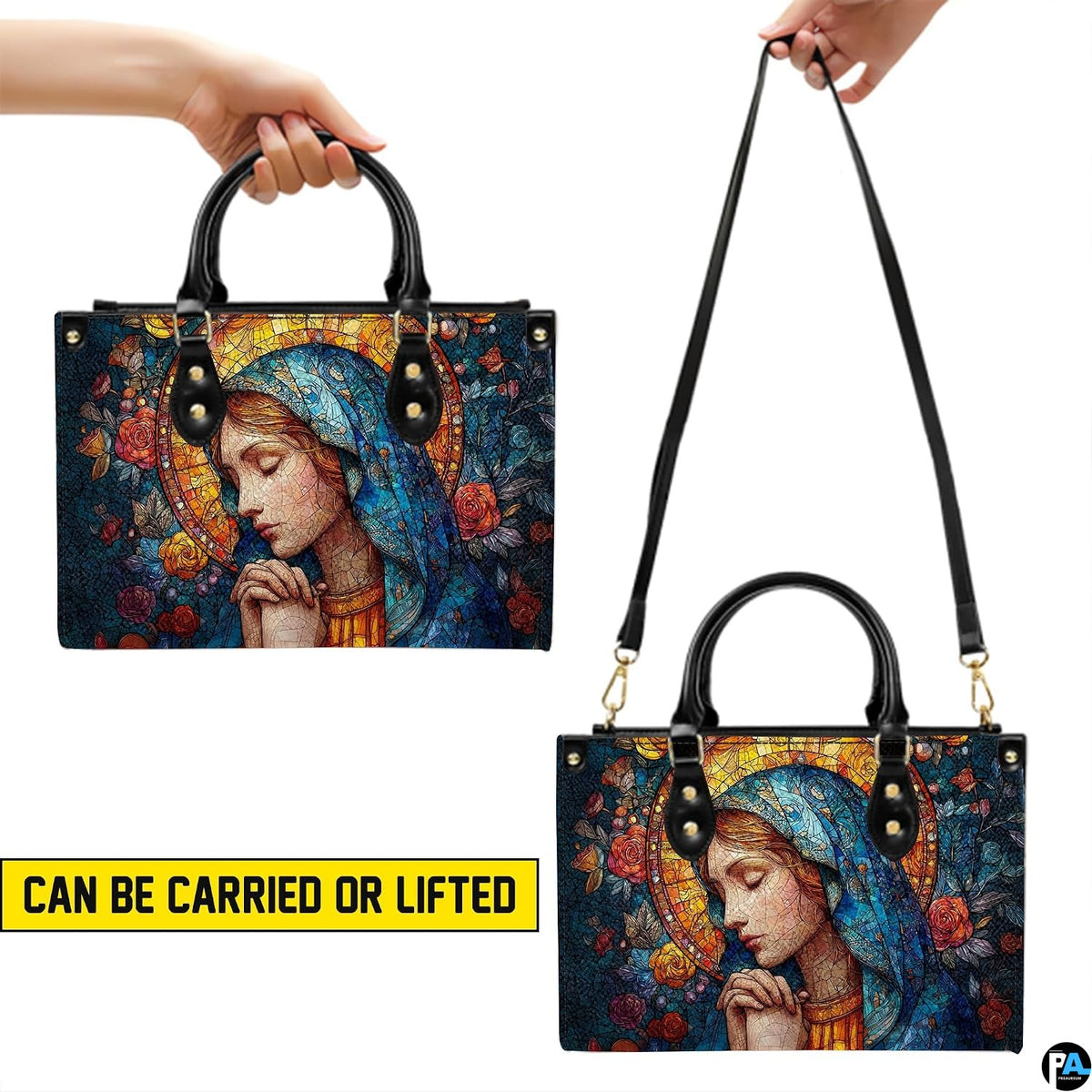 Carrying demonstration showcasing dual carrying configurations for the handbag.