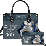 Bible verse purse and matching wallet featuring inspirational scripture and sculpted floral blossoms.