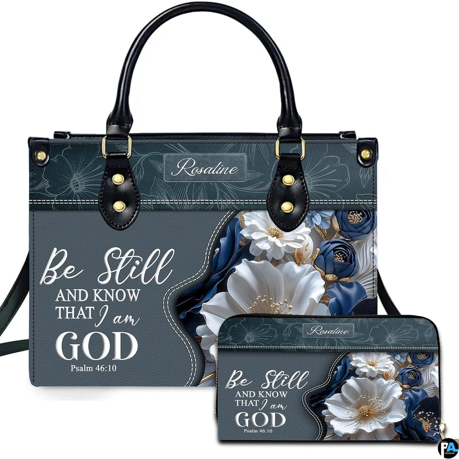 Bible verse purse and matching wallet featuring inspirational scripture and sculpted floral blossoms.