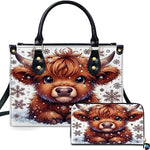 Highland Cow Leather Handbag Custom Cow Purse for Women Country Farm PU Leather Tote Gifts for Farmers Girls Mom Gift