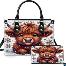 Highland Cow Leather Handbag Custom Cow Purse for Women Country Farm PU Leather Tote Gifts for Farmers Girls Mom Gift
