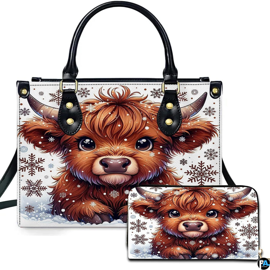 Highland Cow Leather Handbag Custom Cow Purse for Women Country Farm PU Leather Tote Gifts for Farmers Girls Mom Gift