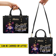 Carrying versatility display of floral cross handbag showing top handle and long shoulder strap options.