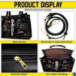 Lifestyle model display showing the chalkboard teacher handbag carried over the shoulder.