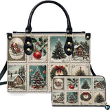 Vintage Christmas Stamp Collage Handbag & Wallet Set