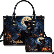 Personalized Bat Pumpkin Woman with a witch. Handbag