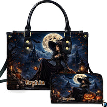 Personalized Bat Pumpkin Woman with a witch. Handbag