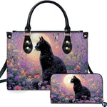 Studio presentation showing black cat butterfly artwork alongside matching companion accessory on white surface.
