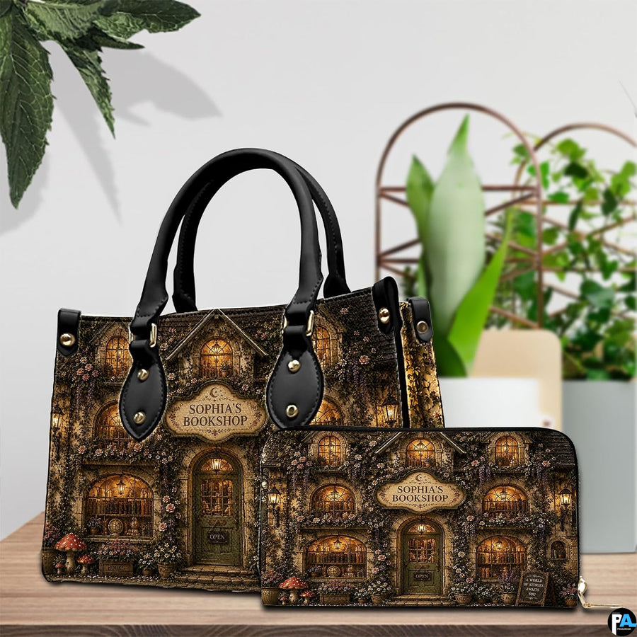 Indoor tabletop arrangement pairing both bookstore art accessory items beside foliage.