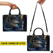 Demonstration graphic illustrating versatile holding methods for the cosmic blue cat artwork.