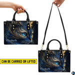 Demonstration graphic illustrating versatile holding methods for the cosmic blue cat artwork.