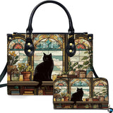 Library Cat Stained Glass Bookshelf Conservatory Art Design