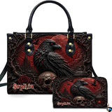 Gothic Blood Moon Raven Skull Handbag and Matching Wallet Set