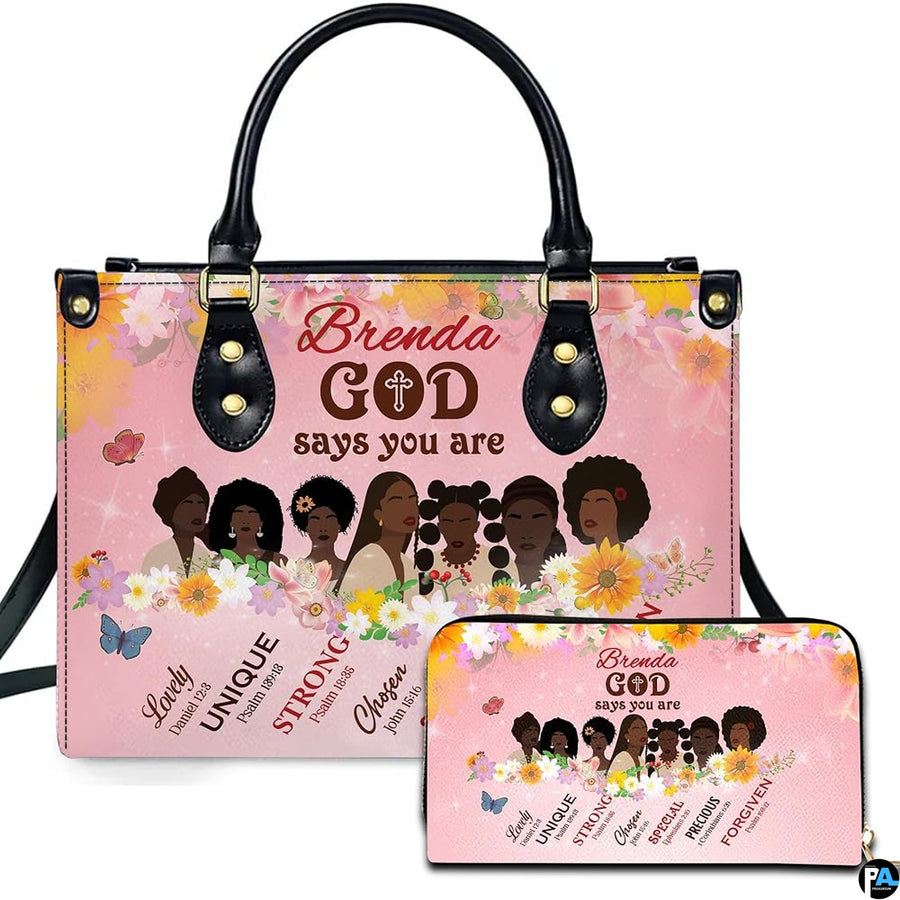 Personalized Leather Handbag for Black Women, Custom African Purse Bag Set, Birthday Meaningful Gifts for Mom, Friend