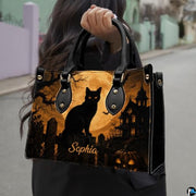 Black Cat Leather Bag – Vintage Cat Art Handbag, Stylish Animal-Themed Purse, Unique Gift for Cat Lovers