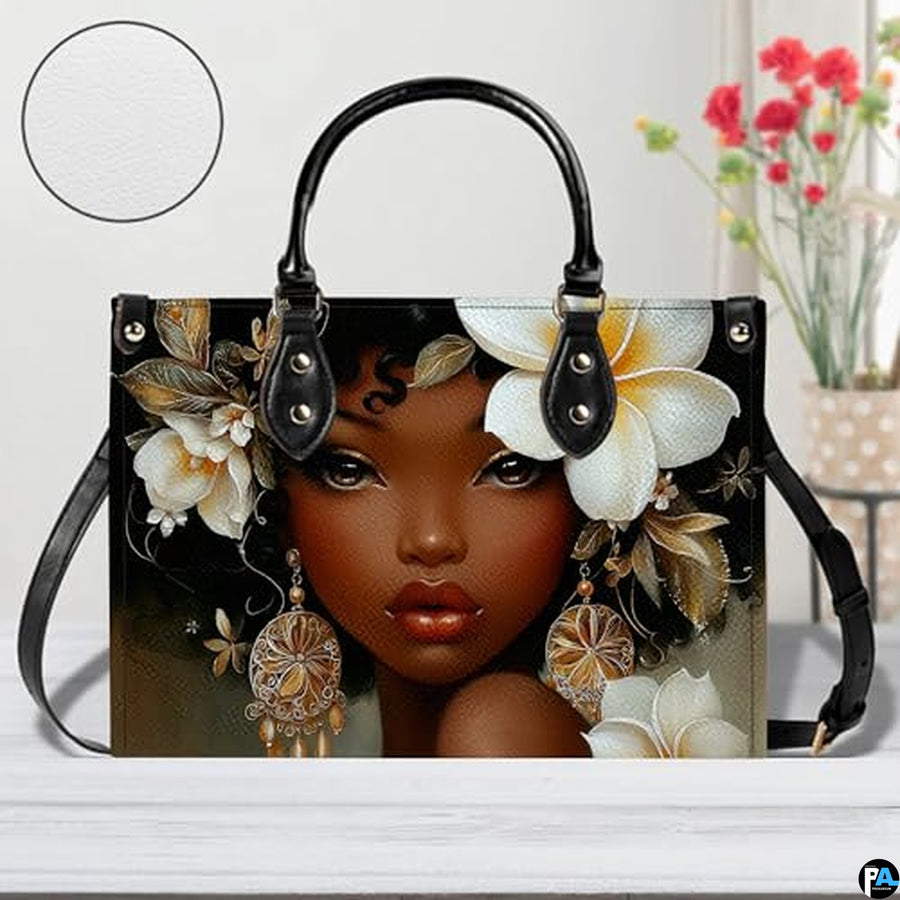 Personalized Black Women Leather Bag, Custom Name African Purses and Handbags Gifts for Mom Birthday Christmas Mothers Day