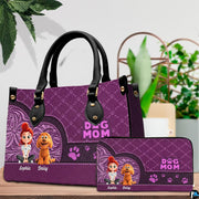 Coordinating purple western dog lover tote handbag and zippered wallet duo