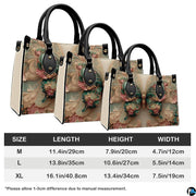 Measurement comparison graphic showing dimensional variations for Rococo butterfly handbag