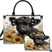 Highland Cow Leather Handbag Custom Cow Purse for Women Country Farm PU Leather Tote Gifts for Farmers Girls Mom Gift