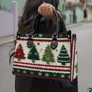 Outdoor handheld perspective showcasing the festive Nordic pine tree pattern in natural daylight