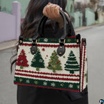 Outdoor handheld perspective showcasing the festive Nordic pine tree pattern in natural daylight