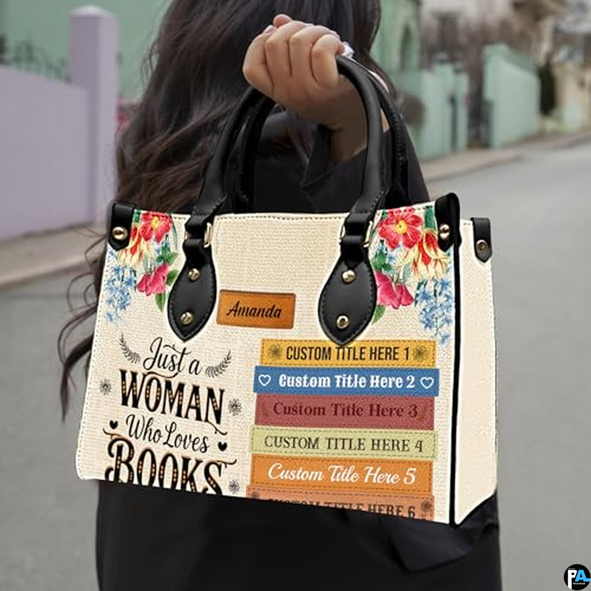 Personalized Flower literary floral Handbag for Book Lovers