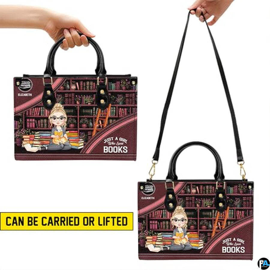 Personalized Book Lover Leather Bag, Just A Girl Who Loves Book Handbag With Name, Books Purse, Gifts For Readers, Writer