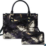Personalized Butterfly Leather Handbag – Gothic Moon Bag with Adjustable Strap and Matching Witchcore Purse for Women