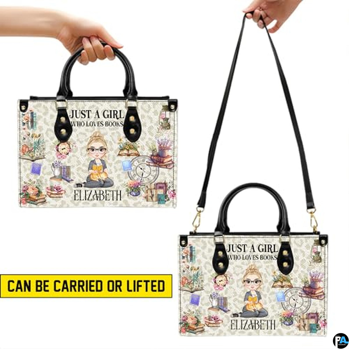 Personalized Book Lover Leather Bag, Just A Girl Who Loves Book Handbag With Name, Books Purse, Gifts For Readers, Writer