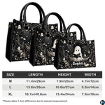 Infographic overview showing proportional measurements and structural dimensions of satchel.