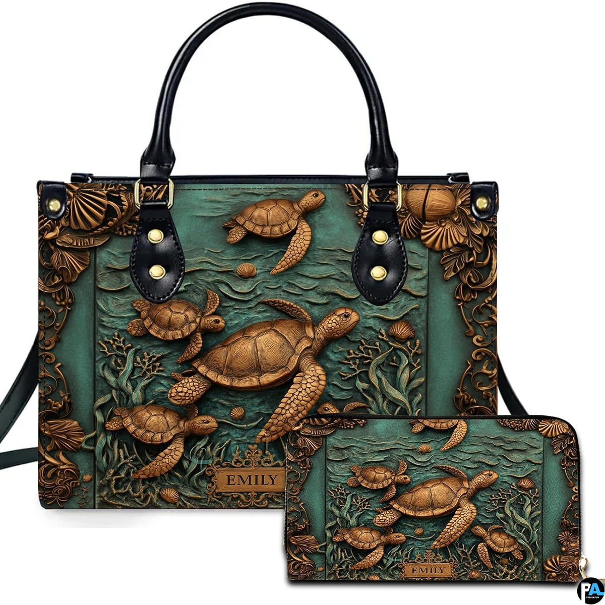 Personalized Animal Leather Handbag – Custom Name Flowers with 2D Print with 3D Effect – Gift for Gramma, Mom, Daughter