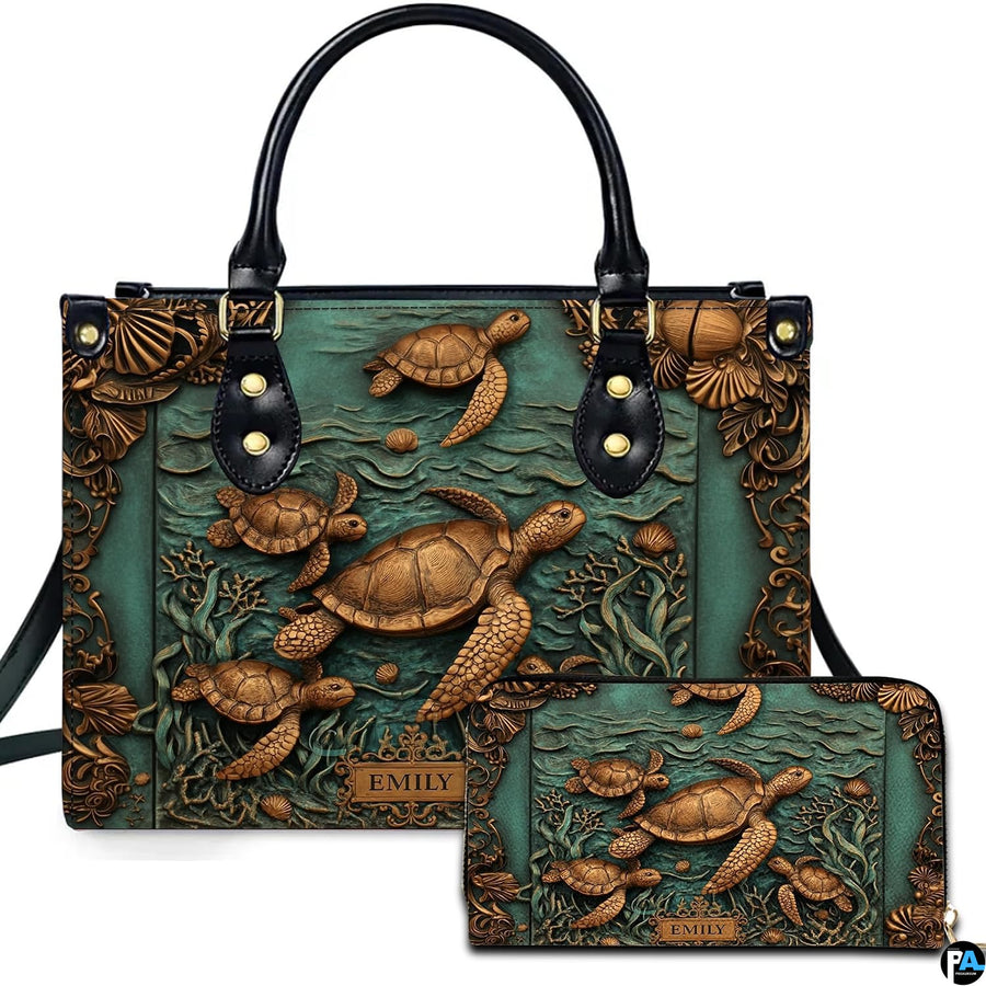 Personalized Animal Leather Handbag – Custom Name Flowers with 2D Print with 3D Effect – Gift for Gramma, Mom, Daughter