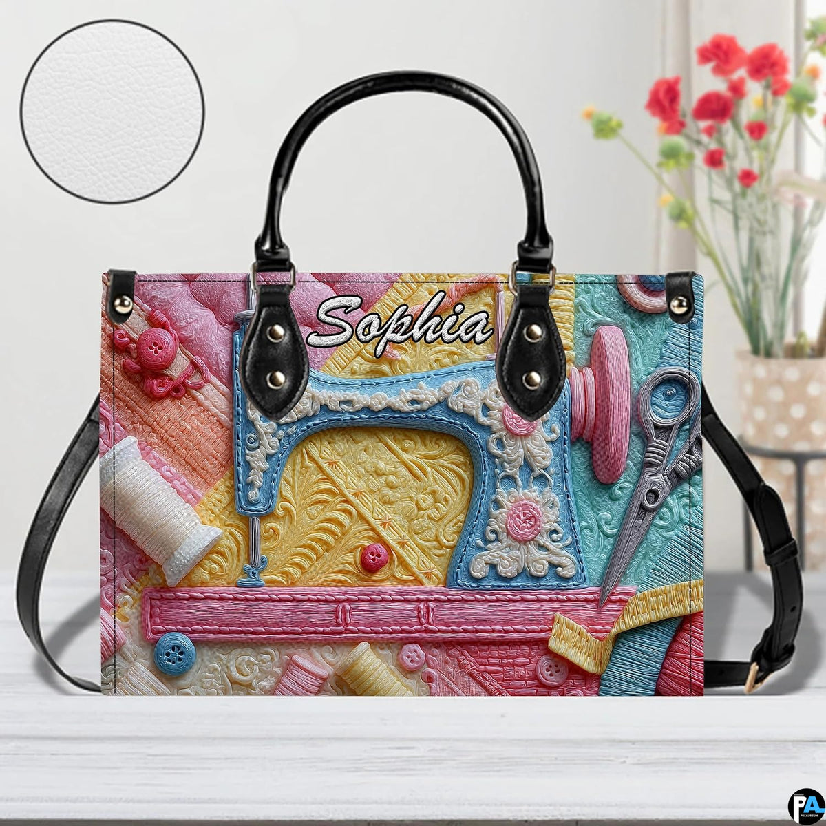 Side profile view showcasing continuous pastel coloration and structured silhouette.