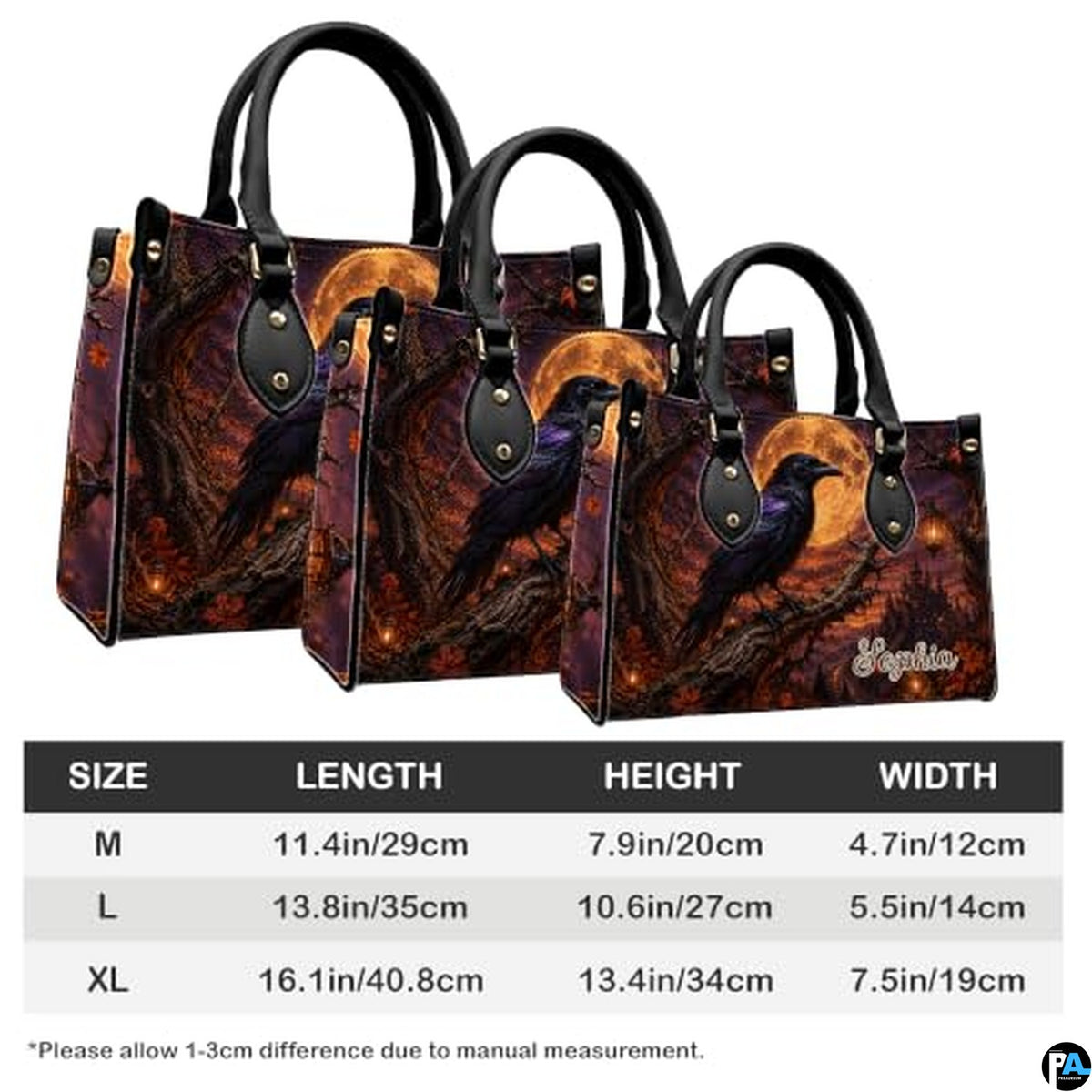 Personalized Halloween Gothic Leather Handbag Custom Raven Black Cat Purse Dark Fantasy Shoulder Bag Gift for Women