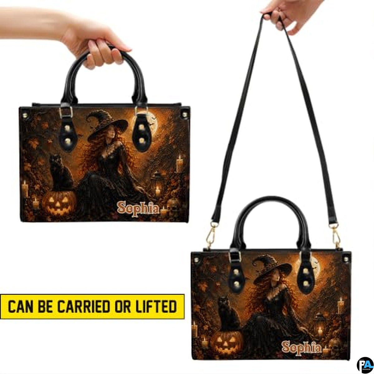 Personalized Witch Handbag with Purse, Custom Name Gothic Leather Bag Set for Women, Halloween Shoulder Bag, Witch Gift