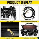 Four paneled composition illustrating decorative views of hardware accents, musical motifs, and interior view.