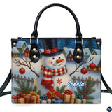 Winter Snowman Village Scene Handbag
