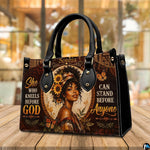 Angled sunflower portrait handbag with monarch butterflies and curls