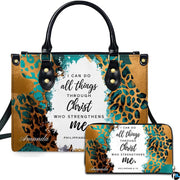 Personalized Abstract Gold Teal Animal Print Scripture Handbag