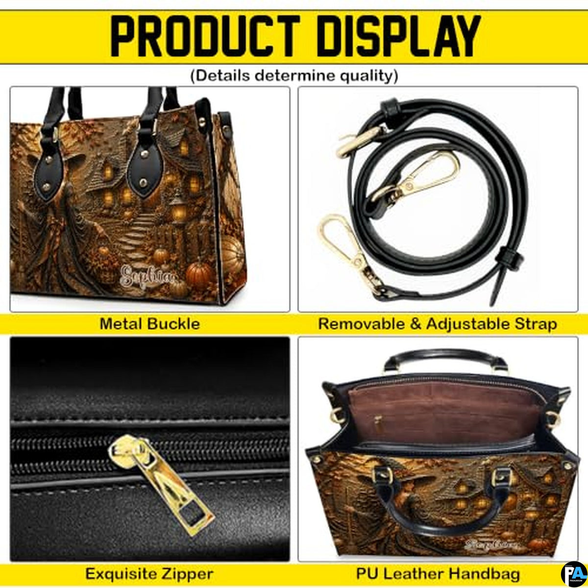 Personalized Witch Handbag with Purse, Custom Name Gothic Leather Bag Set for Women, Halloween Shoulder Bag, Witch Gift