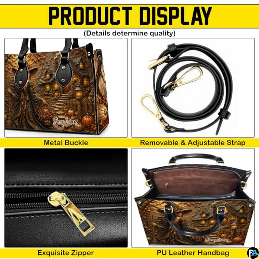 Personalized Witch Handbag with Purse, Custom Name Gothic Leather Bag Set for Women, Halloween Shoulder Bag, Witch Gift